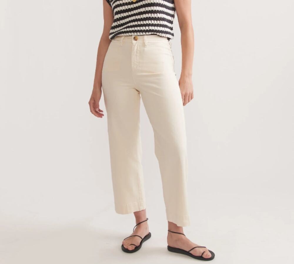 Marine Layer Bridget Crop Cream Wide Leg Jeans Pants Minimalist Women's size 2 - Picture 1 of 13